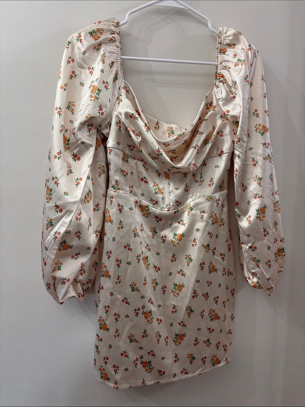 Princess Polly Cream Floral Satin Puff-Sleeve Mini Dress - women’s size 4